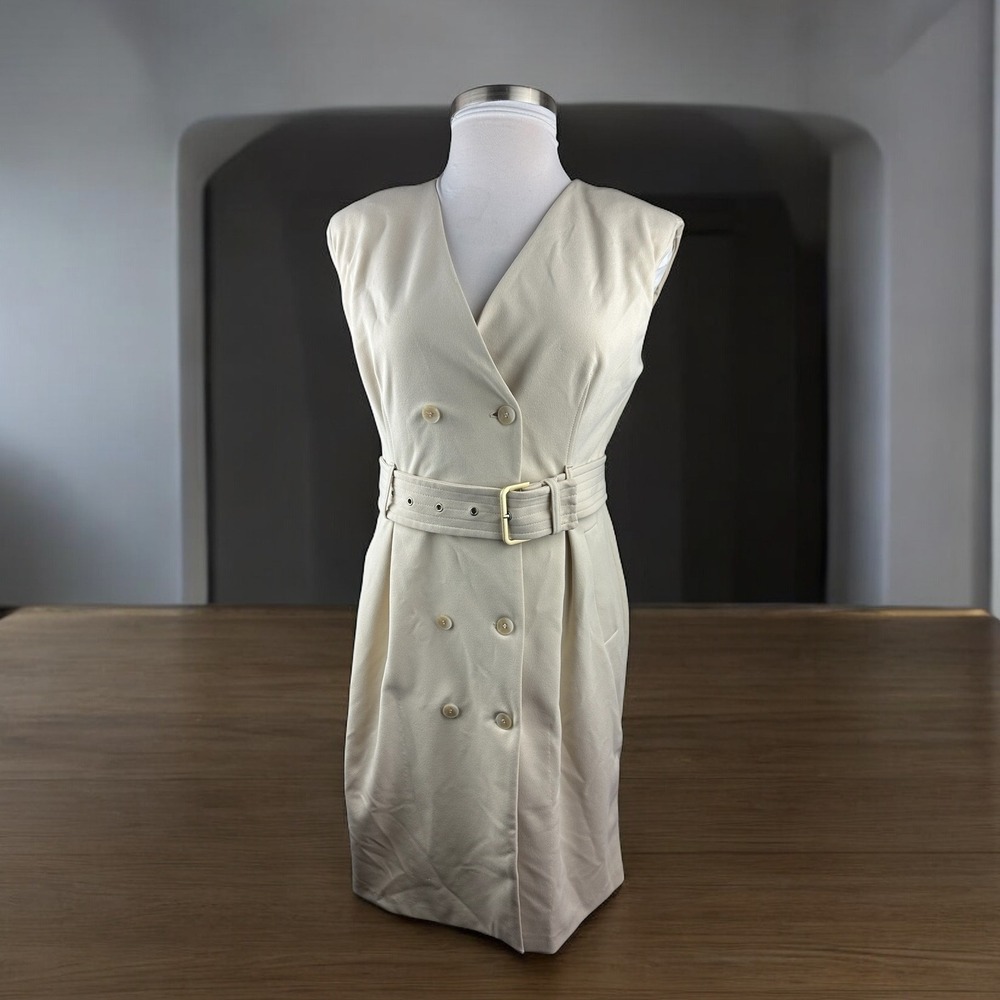 Calvin Klein Sleeveless Double Breasted Belted Trench Dress Tan Women's Size 12